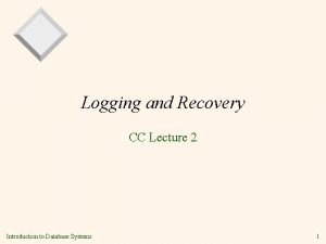 Logging and Recovery CC Lecture 2 Introduction to