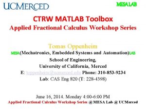 MESA LAB CTRW MATLAB Toolbox Applied Fractional Calculus