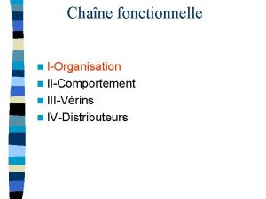 Chane fonctionnelle n IOrganisation n IIComportement n IIIVrins