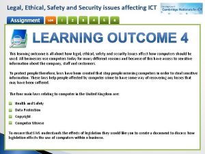 Legal Ethical Safety and Security issues affecting ICT