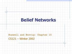 Belief Networks Russell and Norvig Chapter 15 CS