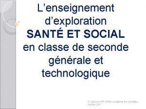 Lenseignement dexploration SANT ET SOCIAL en classe de