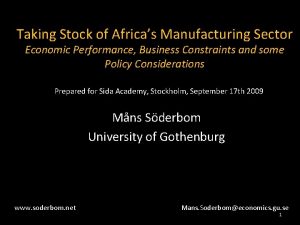 Taking Stock of Africas Manufacturing Sector Economic Performance