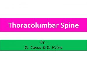Thoracolumbar Spine By Dr Sanaa Dr Vohra OBJECTIVES