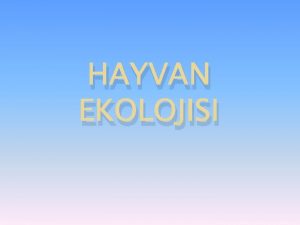 HAYVAN EKOLOJISI Bu slaytlarn hazrlanmasnda Palme yaynclk tarafndan