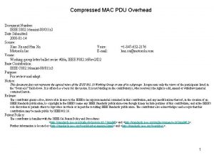 Compressed MAC PDU Overhead Document Number IEEE S