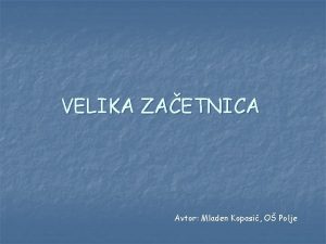 VELIKA ZAETNICA Avtor Mladen Kopasi O Polje VELIKA