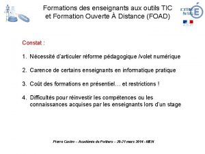 Formations des enseignants aux outils TIC et Formation