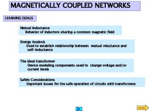 MAGNETICALLY COUPLED NETWORKS LEARNING GOALS Mutual Inductance Behavior