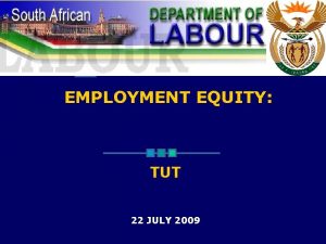 EMPLOYMENT EQUITY TUT 22 JULY 2009 Employment Equity