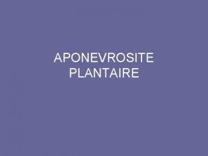 APONEVROSITE PLANTAIRE INTRODUCTION Talalgies Enthsopathie mcanique Motif frquent