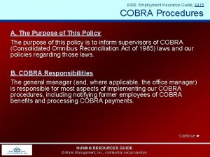6400 Employment Insurance Guide 6415 COBRA Procedures A