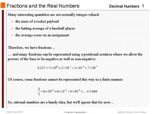 Fractions and the Real Numbers Decimal Numbers 1