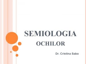 SEMIOLOGIA OCHILOR Dr Cristina Sabo ANAMNEZA Cum stati