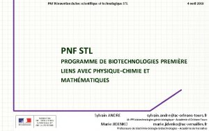 PNF Rnovation du bac scientifique et technologique STL