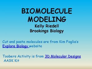 BIOMOLECULE MODELING Kelly Riedell Brookings Biology Cut and