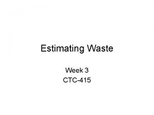 Estimating Waste Week 3 CTC415 What is waste
