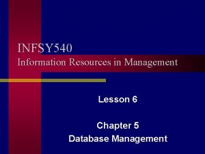 INFSY 540 Information Resources in Management Lesson 6