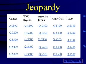 Jeopardy Causes WWI Begins America Enters Homefront Treaty