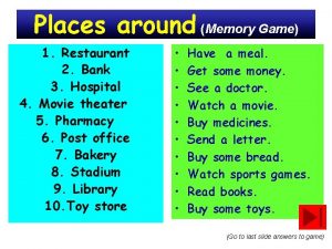 Places around Memory Game 1 Restaurant 2 Bank