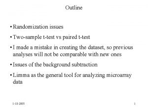 Outline Randomization issues Twosample ttest vs paired ttest