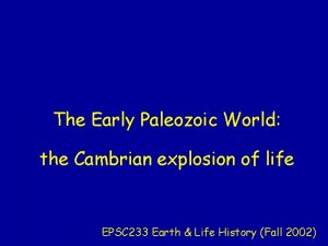 The Early Paleozoic World the Cambrian explosion of
