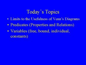 Todays Topics Limits to the Usefulness of Venns