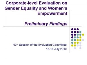 Corporatelevel Evaluation on Gender Equality and Womens Empowerment