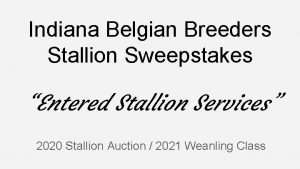 Indiana Belgian Breeders Stallion Sweepstakes Entered Stallion Services