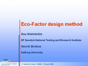 EcoFactor design method sa Wahlstrm SP Swedish National