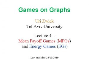 Games on Graphs Uri Zwick Tel Aviv University