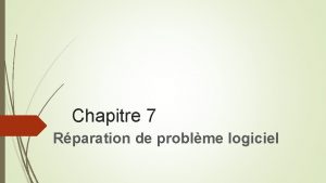 Chapitre 7 Rparation de problme logiciel Rparation de