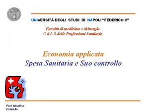 Spesa Sanitaria E Controllo UNIVERSIT DEGLI STUDI DI