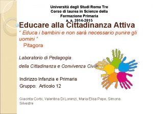 Universit degli Studi Roma Tre Corso di laurea