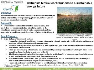 BRC Science Highlight Cellulosic biofuel contributions to a