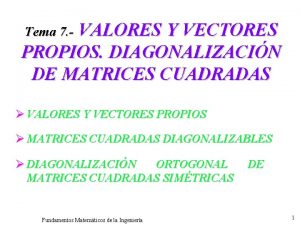 VALORES Y VECTORES PROPIOS DIAGONALIZACIN DE MATRICES CUADRADAS