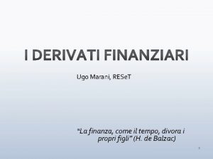 Ugo Marani RESe T La finanza come il