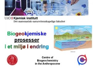 Biogeokjemiske prosesser Centre of Biogeochemistry in the Anthropocene