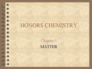 HONORS CHEMISTRY Chapter 3 MATTER CLASSIFICATION OF MATTER