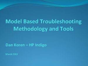 Model Based Troubleshooting Methodology and Tools Dan Koren