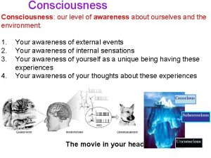 Consciousness our level of awareness about ourselves and