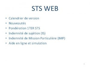 STS WEB Calendrier de version Nouveauts Pondration 1