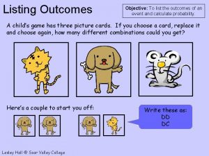Listing Outcomes Objective To list the outcomes of