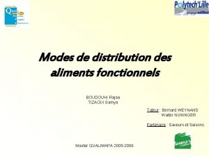 Modes de distribution des aliments fonctionnels BOUDOUHI Rajaa