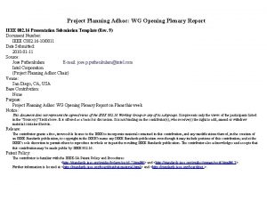 Project Planning Adhoc WG Opening Plenary Report IEEE