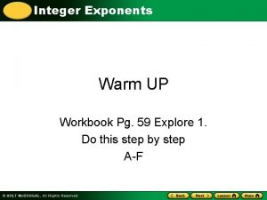 Integer Exponents Warm UP Workbook Pg 59 Explore