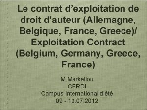 Le contrat dexploitation de droit dauteur Allemagne Belgique