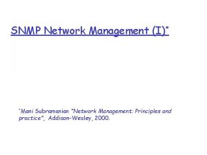 SNMP Network Management I Mani Subramanian Network Management