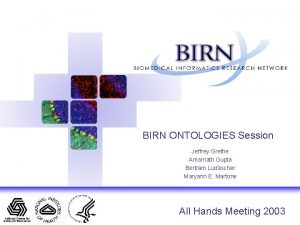 BIRN ONTOLOGIES Session Jeffrey Grethe Amarnath Gupta Bertram