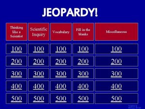 JEOPARDY Thinking like a Scientist Scientific Inquiry Vocabulary